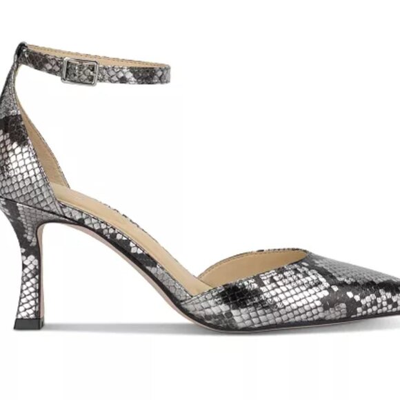 Jessica Simpson Silver Metallic Snake Print Heels Pump Ankle Strap NEW Sizes - Picture 2 of 15